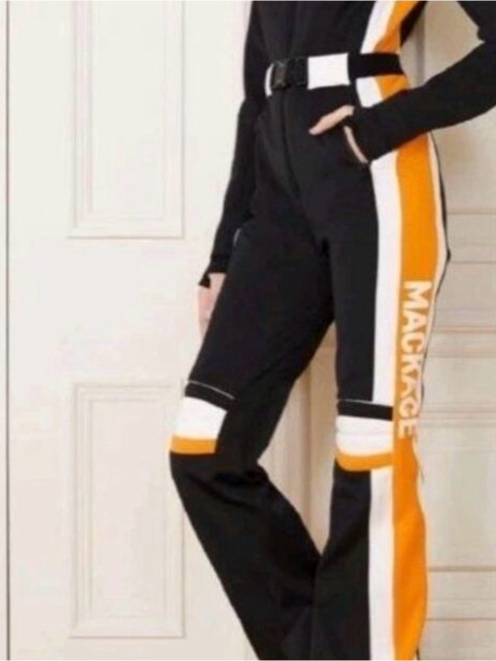 Mackage Black Track Pants with Orange & White Side Stripe